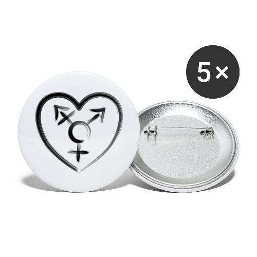 Herzemblem Transgender schwarz - Buttons groß 56 mm (5er Pack)