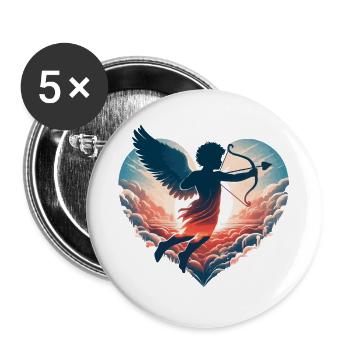 Valentinstags-Amor schießt direkt ins Herz - Buttons groß 56 mm (5er Pack) - Weiß - Vorne