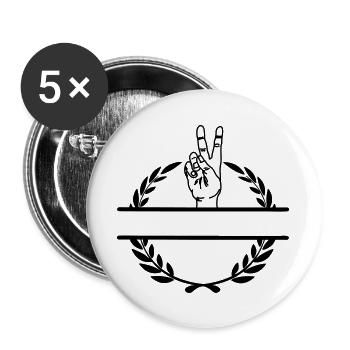 Handgeste des Friedens "V-Zeichen" im Lorbeerkranz - Buttons groß 56 mm (5er Pack) - Weiß - Vorne