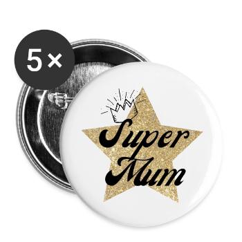 super mum - cadeau maman - Lot de 5 grands badges (56 mm) - blanc - Devant