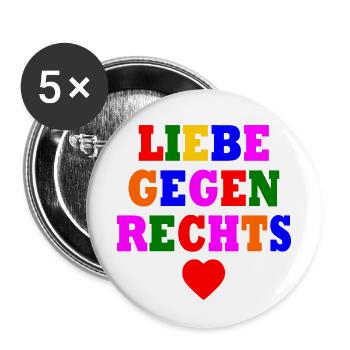Liebe gegen rechts - Buttons groß 56 mm (5er Pack) - Weiß - Vorne