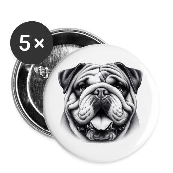 Bouledogue anglais Chien - Lot de 5 grands badges (56 mm) - blanc - Devant