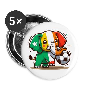 Elfenbeinküste 2024 Fußball Elefant Fußball Trikot - Buttons groß 56 mm (5er Pack) - Weiß - Vorne