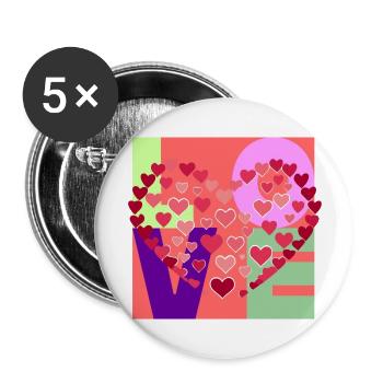 "LOVE" - Ein buntes Design voller Liebe - Buttons groß 56 mm (5er Pack) - Weiß - Vorne