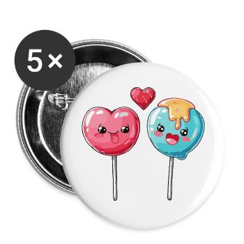 Lollipop Paar Liebe Herz Valentinstag - Buttons groß 56 mm (5er Pack) - Weiß - Vorne