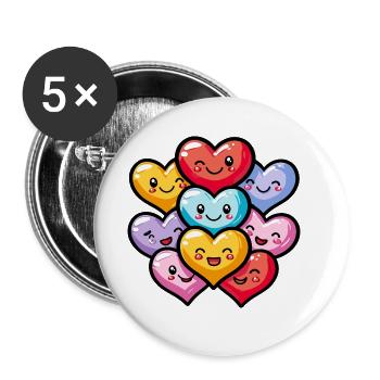 Coeurs colorés dans l’amour mignon amour bande dessinée - Lot de 5 grands badges (56 mm) - blanc - Devant