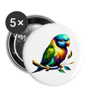 Perruche arc-en-ciel (01) - Lot de 5 grands badges (56 mm) - blanc - Devant