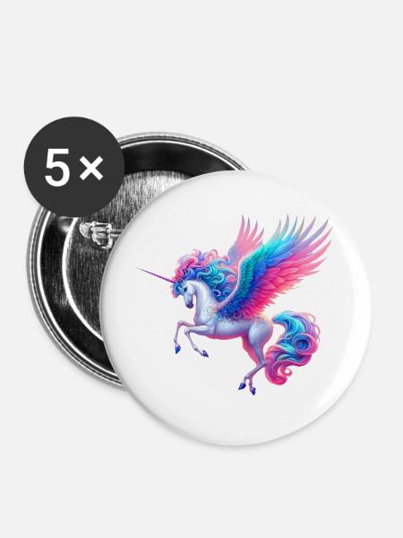 Einhorn (02) - Buttons groß 56 mm (5er Pack) - Weiß