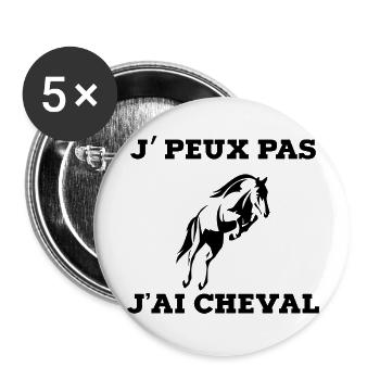 je peux pas j ai cheval - Lot de 5 grands badges (56 mm) - blanc - Devant
