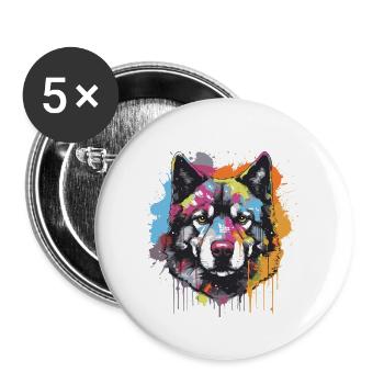 Akita Hund Pop Art Kopf - Buttons groß 56 mm (5er Pack) - Weiß - Vorne