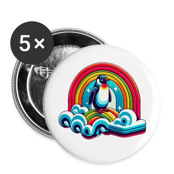 Penguin on rainbow cloud - Buttons large 2.2''/56 mm (5-pack) - white - Front