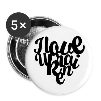 Herz für Ukraine - Buttons groß 56 mm (5er Pack) - Weiß - Vorne