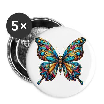 Schmetterling - Buttons groß 56 mm (5er Pack) - Weiß - Vorne