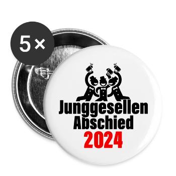 Junggesellenabschied 2024 - Buttons groß 56 mm (5er Pack) - Weiß - Vorne