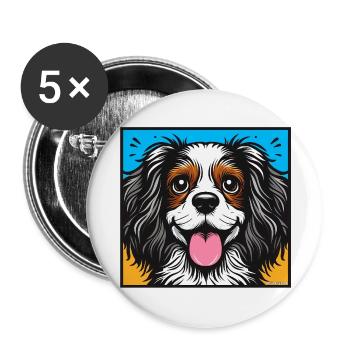 Roi Charles Cavalier Pop art - Lot de 5 grands badges (56 mm) - blanc - Devant