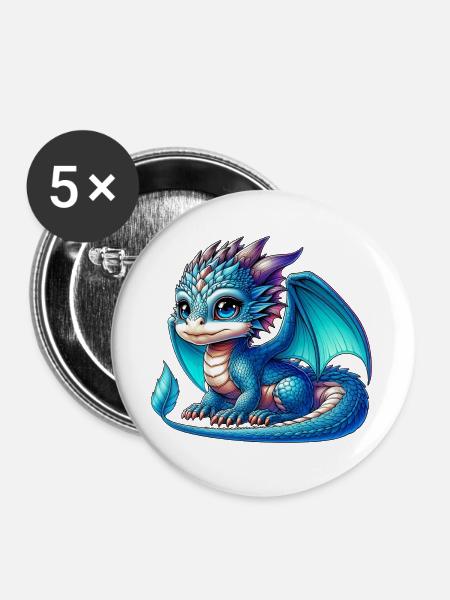 Drache - Buttons groß 56 mm (5er Pack) - Weiß