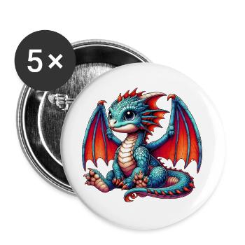 Drache - Buttons groß 56 mm (5er Pack) - Weiß - Vorne
