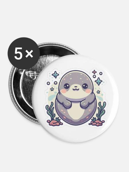 Seal Liebhaber - Buttons groß 56 mm (5er Pack) - Weiß