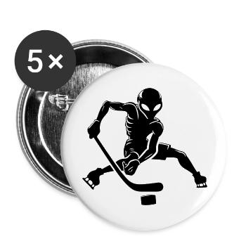 Alien Eishockey Spieler Minimalistische Silhouette - Buttons groß 56 mm (5er Pack) - Weiß - Vorne