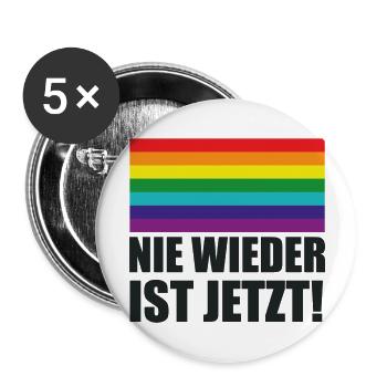 Nie Wieder Ist Jetzt Spruch Schriftzug - Buttons groß 56 mm (5er Pack) - Weiß - Vorne