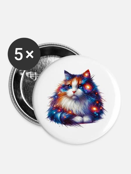Katze - Buttons groß 56 mm (5er Pack) - Weiß