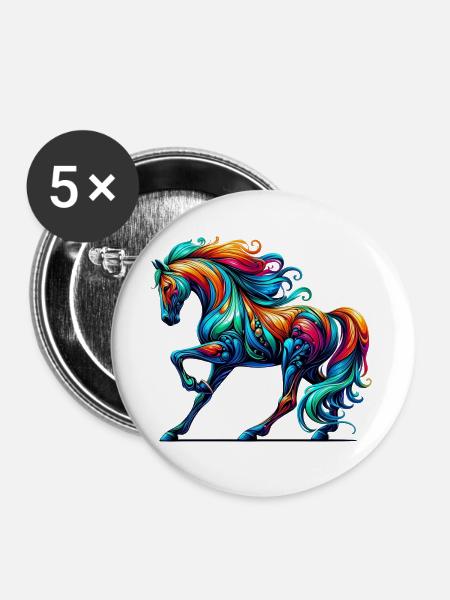 Pferd - Buttons groß 56 mm (5er Pack) - Weiß