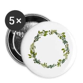 couronne de feuillage - Lot de 5 grands badges (56 mm) - blanc - Devant