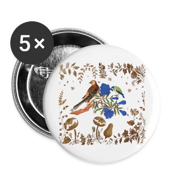 faune, oiseaux, oiseaux, fleurs, flore, nature - Lot de 5 grands badges (56 mm) - blanc - Devant