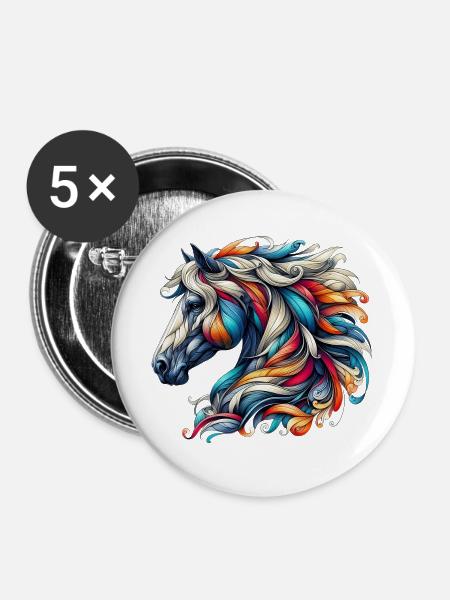 Pferd - Buttons groß 56 mm (5er Pack) - Weiß