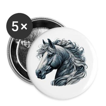 Pferd - Buttons groß 56 mm (5er Pack) - Weiß - Vorne