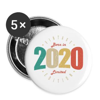 2020 Vintage Retro Geburtstagsgeschenk 2020 - Buttons groß 56 mm (5er Pack) - Weiß - Vorne