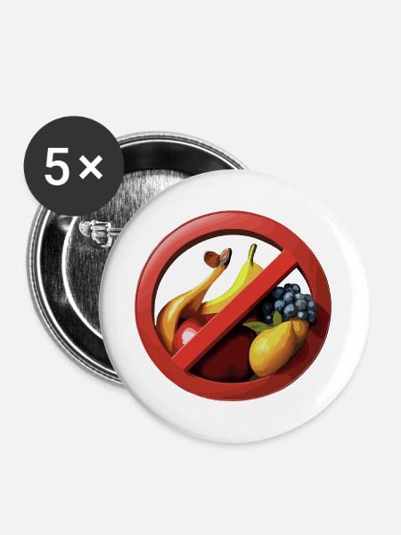 Obstverzicht mit Verbotszeichen - Buttons groß 56 mm (5er Pack) - Weiß
