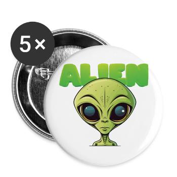 Alienkopf - Buttons groß 56 mm (5er Pack) - Weiß - Vorne