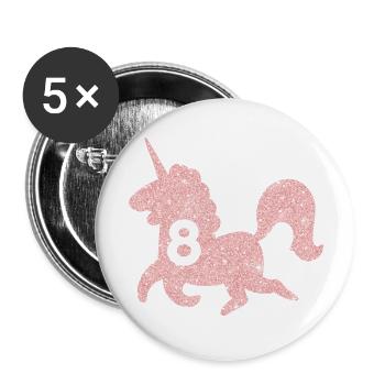 Unicorn 8th Birthday - Buttons large 2.2''/56 mm (5-pack) - white - Front