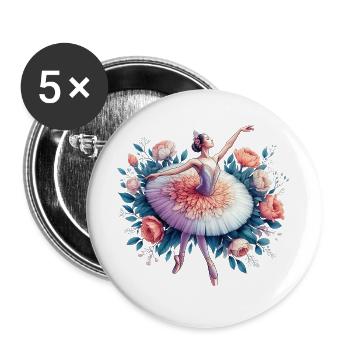 Balletttänzerin mit Tutu - Buttons groß 56 mm (5er Pack) - Weiß - Vorne