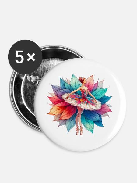 Ballet dancer with tutu - Buttons large 2.2''/56 mm (5-pack) - white