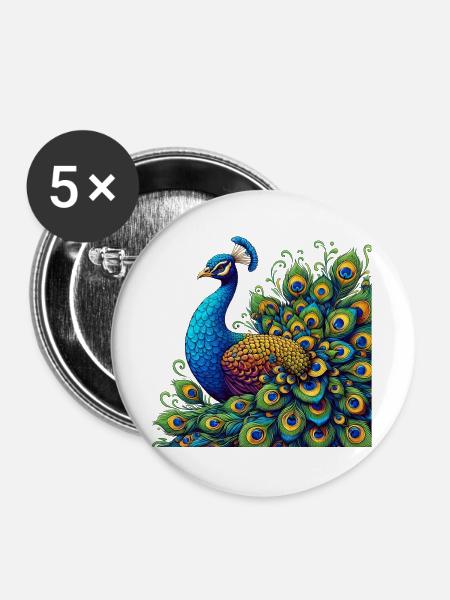 Pfau - Buttons groß 56 mm (5er Pack) - Weiß