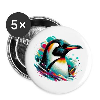 Pinguin - Buttons groß 56 mm (5er Pack) - Weiß - Vorne