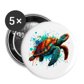 Tortue - Lot de 5 grands badges (56 mm) - blanc - Devant