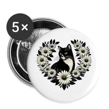 Tuxedo Cat Daisy - Buttons large 2.2''/56 mm (5-pack) - white - Front