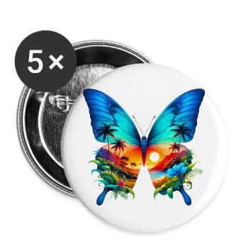 Schmetterling - Buttons groß 56 mm (5er Pack) - Weiß - Vorne