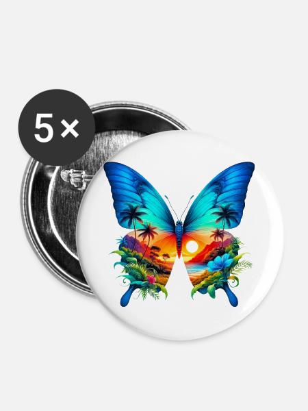 Schmetterling - Buttons groß 56 mm (5er Pack) - Weiß