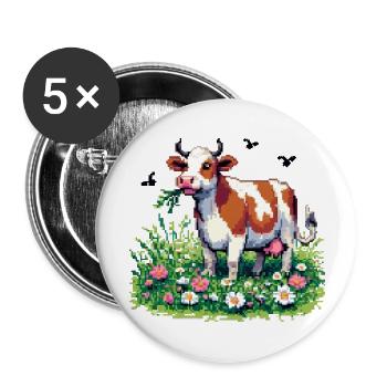 PixelArt Happy Cow - Buttons groß 56 mm (5er Pack) - Weiß - Vorne