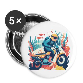 Scuba Diver on a Motorbike 1 - Buttons large 2.2''/56 mm (5-pack) - white - Front