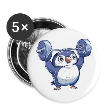 Penguin Dumbbell Workout Cartoon - Buttons large 2.2''/56 mm (5-pack) - white - Front