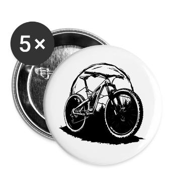 Mountainbiking Zeichnung - Buttons groß 56 mm (5er Pack) - Weiß - Vorne