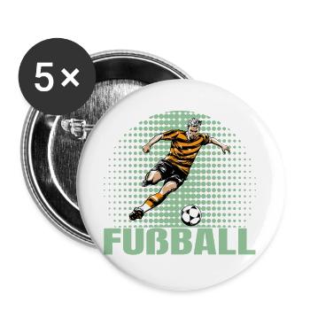 Fußball - Buttons groß 56 mm (5er Pack) - Weiß - Vorne
