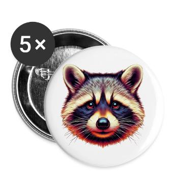 Waschbär - Buttons groß 56 mm (5er Pack) - Weiß - Vorne