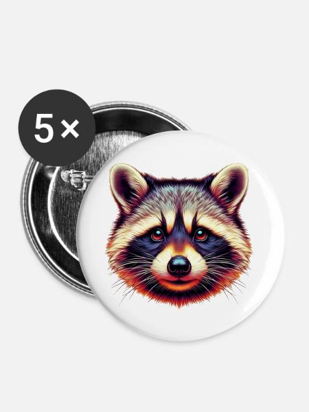 Waschbär - Buttons groß 56 mm (5er Pack) - Weiß