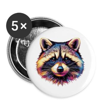 Waschbär - Buttons groß 56 mm (5er Pack) - Weiß - Vorne